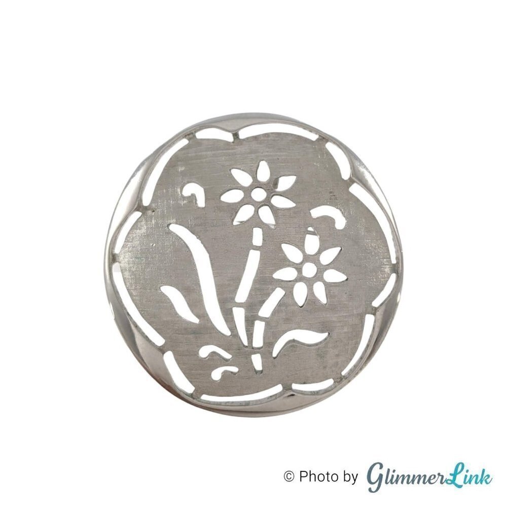 Vintage Sarah Coventry Round Floral Open Work Silver Tone Brooch Pendant